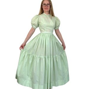 70s Vintage Green Prairie Maxi Dress XXS